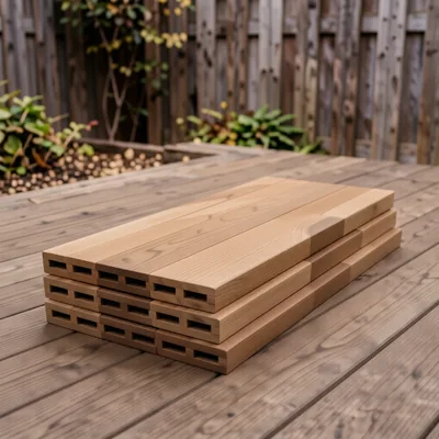 Reversible Teak Composite Decking Boards, 148 x 25mm, Pack of 4