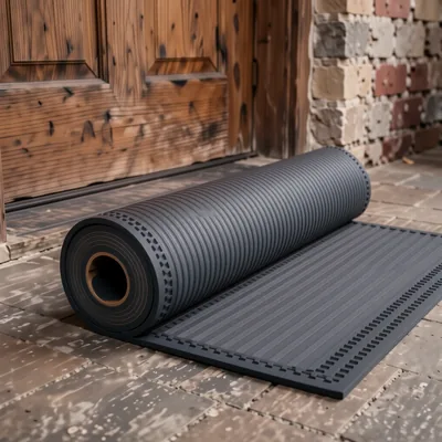 Ornate Black Rubber Non-Slip Door Mat