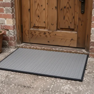 Grey Waffle Pattern Entrance Mat, 90cm x 60cm x 7mm