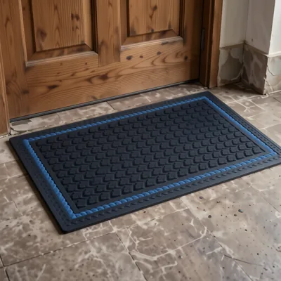 Plush Entrance Mat, Black and Blue, 90cm x 60cm x 7mm