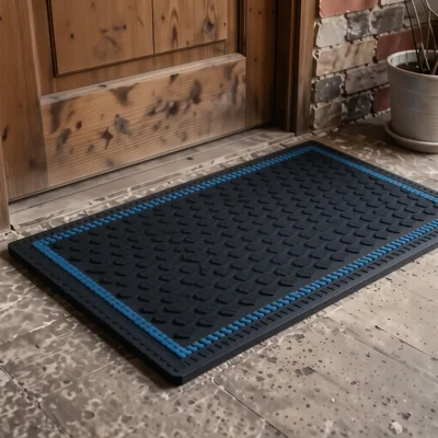 Black and Blue Plush Entrance Mat, 1.2m x 0.9m x 7mm