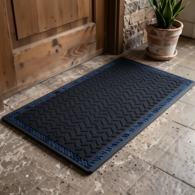 Black and Blue Plush Entrance Mat, 1.8m x 1.2m x 7mm